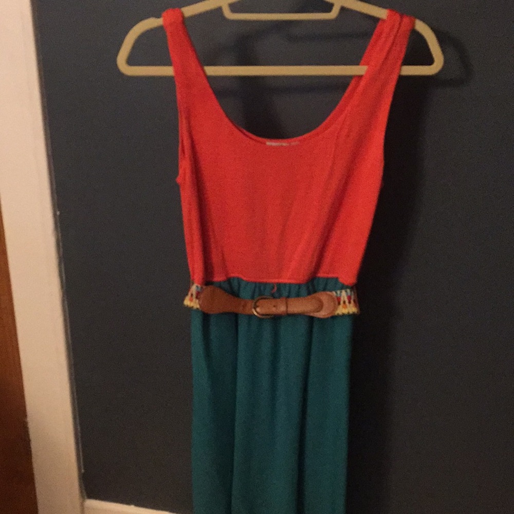Charlotte Russe coral & teal Maxi dress with belt